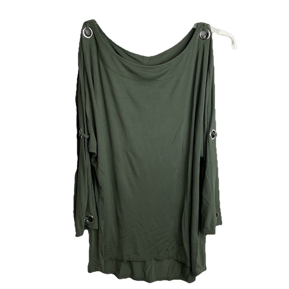 Cable & Gauge Womens M Top Shirt Olive Green 3/4 Slit Sleeve Round Neck Pullover - Picture 1 of 8